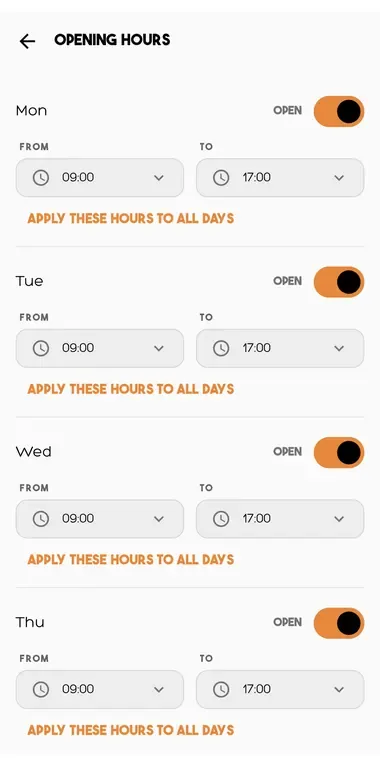 Opening hours per day