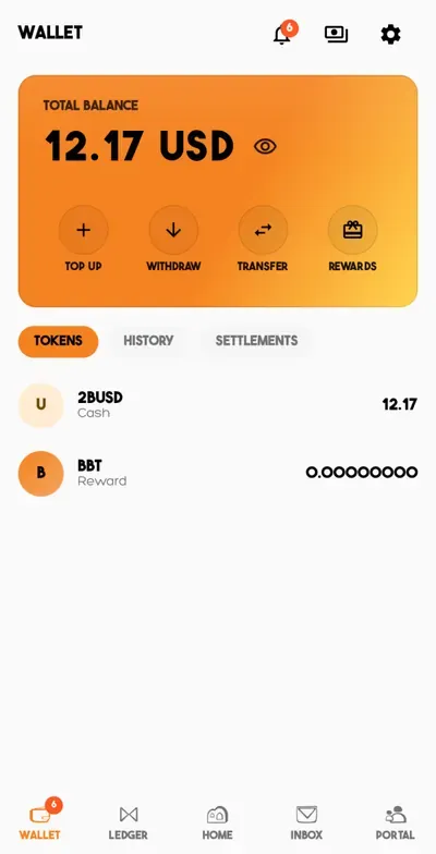 Wallet with balance, history and settlements